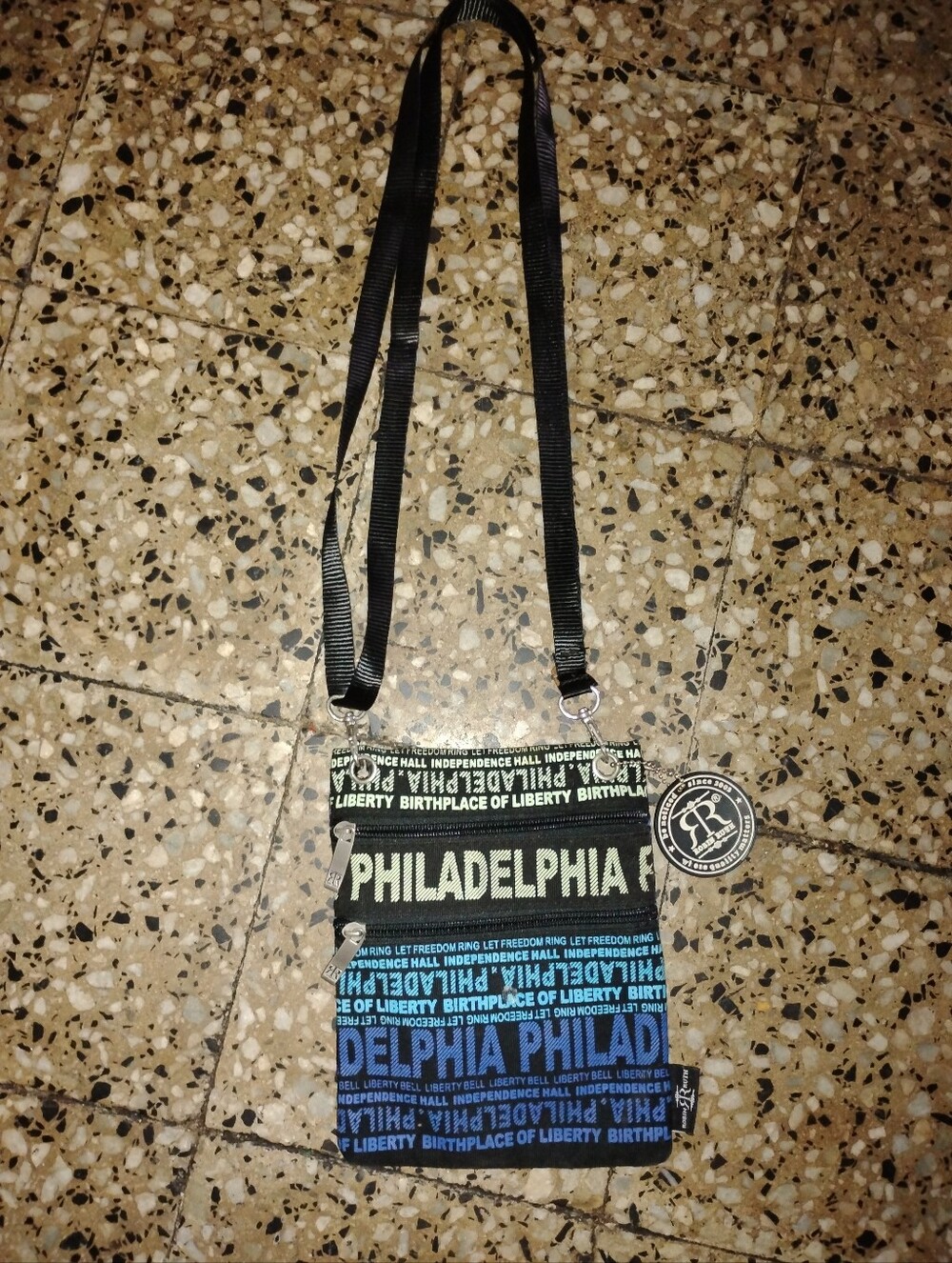 Philadelphia Text-Print Crossbody Bag - Black/Blue/Green